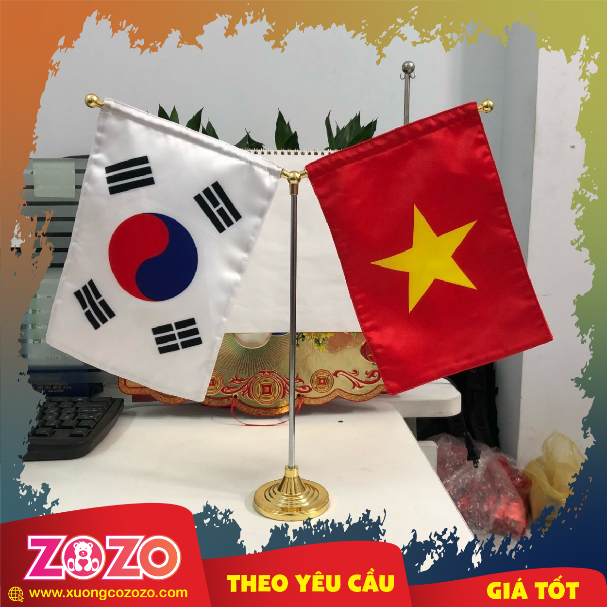 Cờ để bàn in quốc kỳ 2 nước, 3 nước hữu nghị