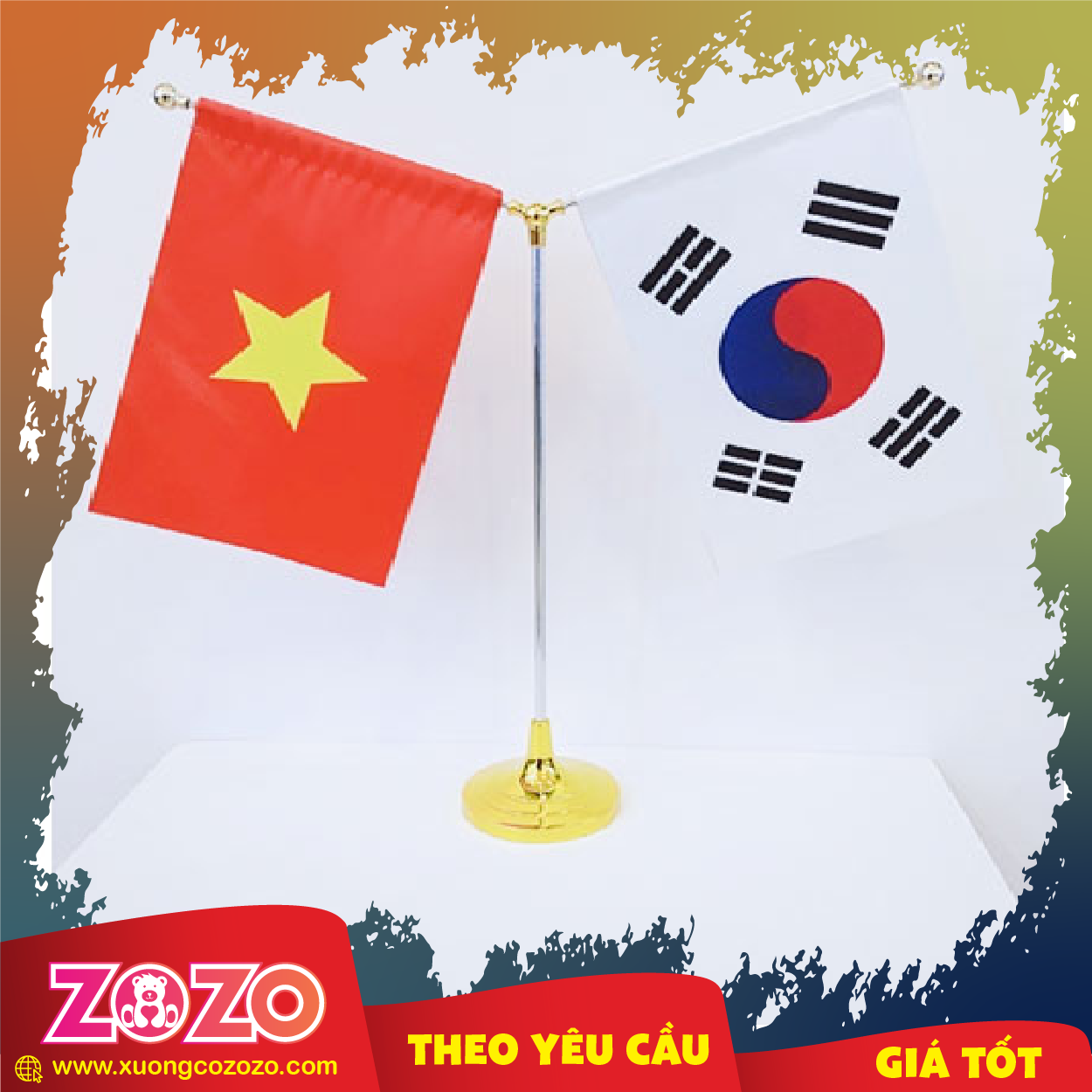Cờ để bàn in quốc kỳ 2 nước, 3 nước hữu nghị