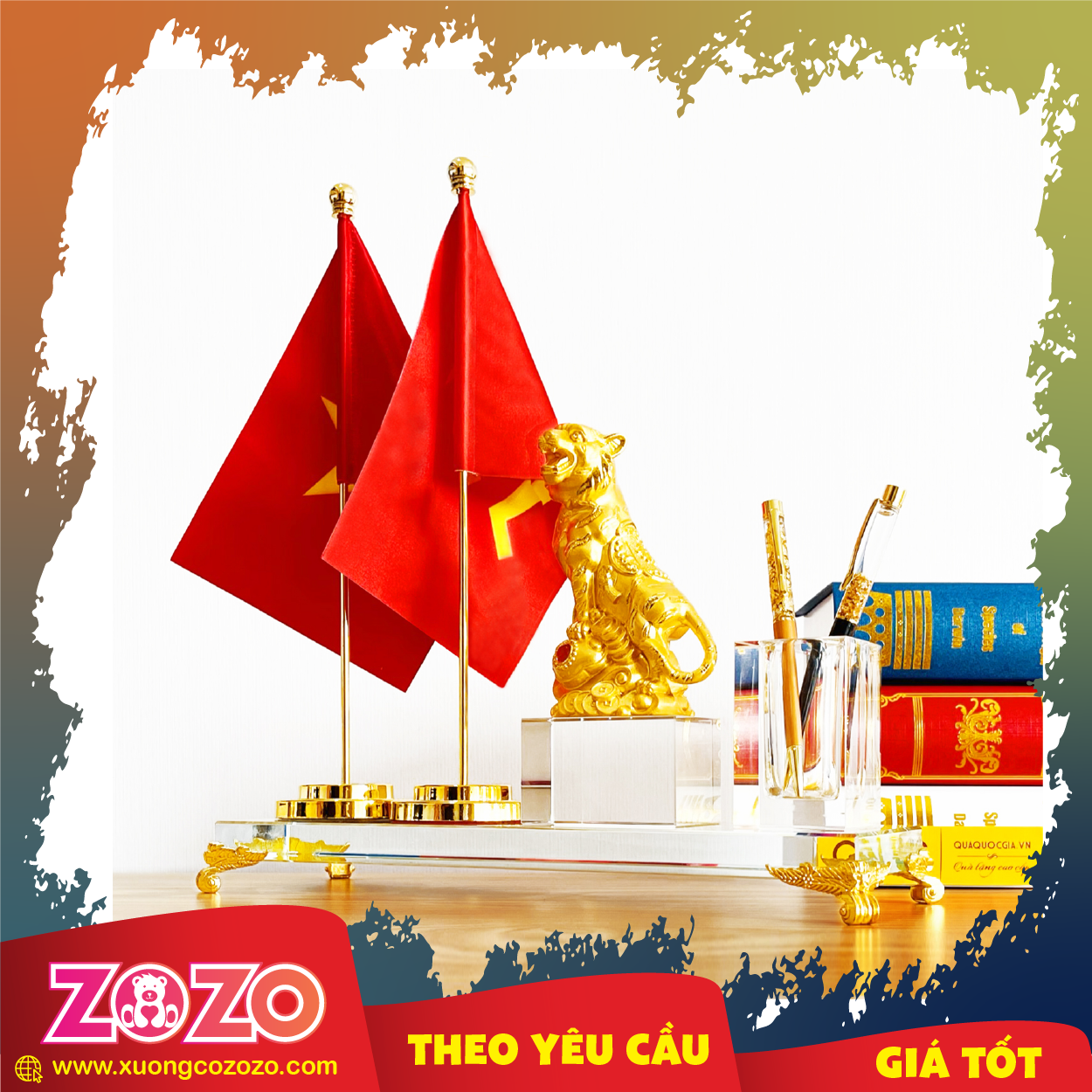 Cờ để bàn in quốc kỳ 2 nước, 3 nước hữu nghị