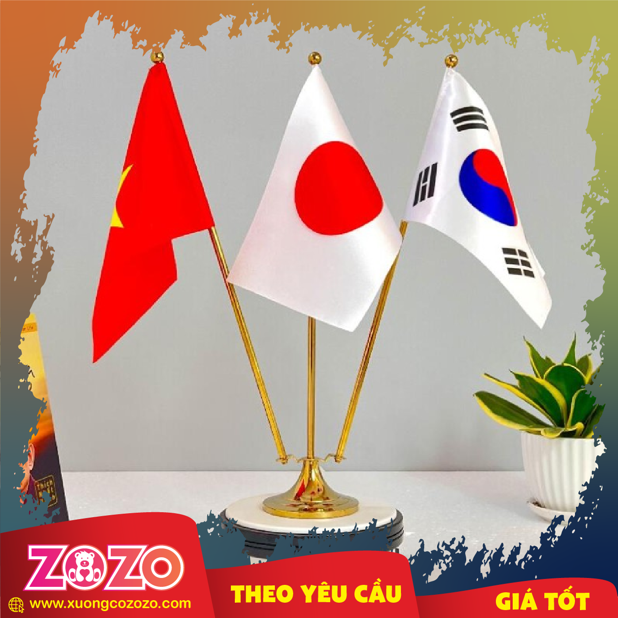 Cờ để bàn in quốc kỳ 2 nước, 3 nước hữu nghị