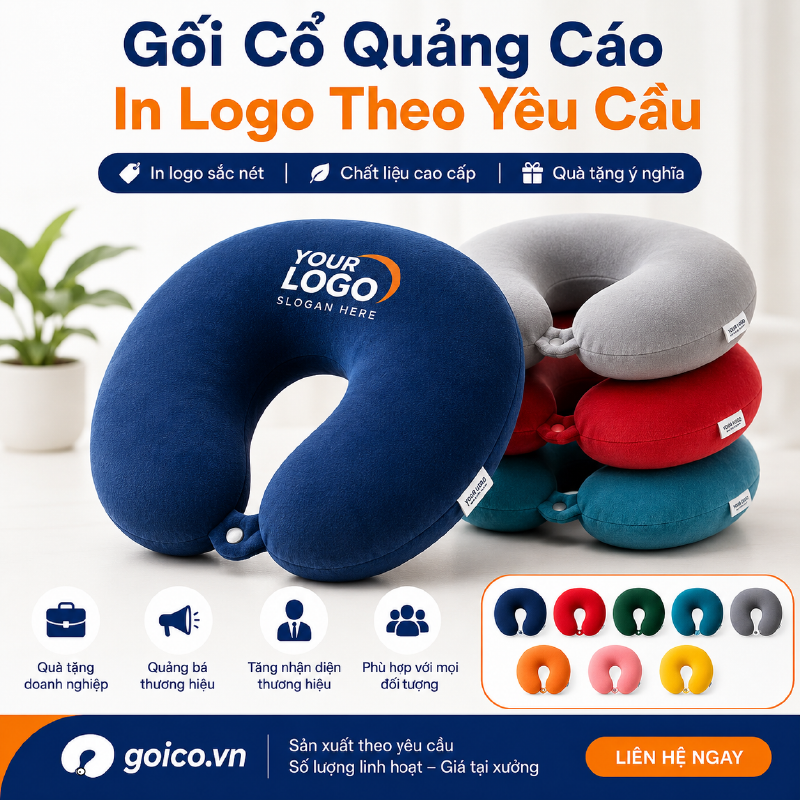 Đặt may gối cổ in thêu logo theo yêu cầu giá tận xưởng